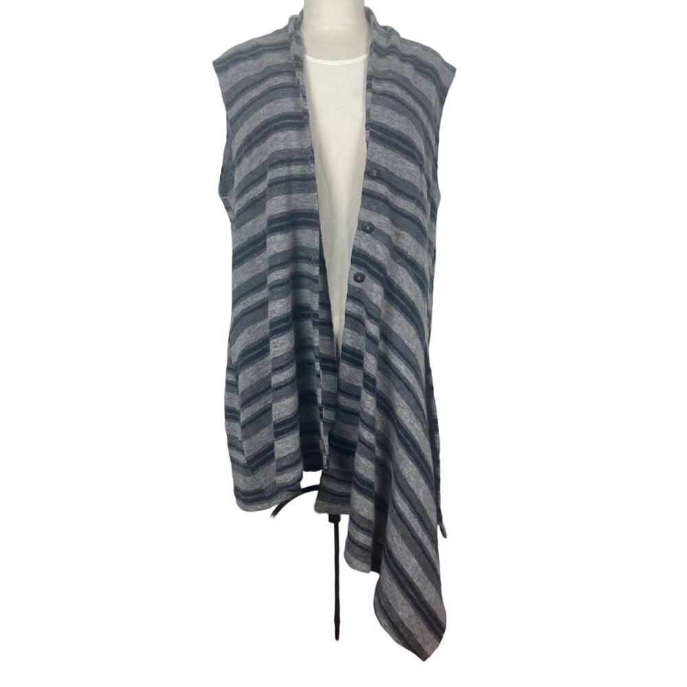Spirithouse Asymmetrical Striped Vest Womens Large Gray Wool Blend Button Front